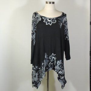 Gorgeous Black Paisley Tunic with long Handkerchief Hemline